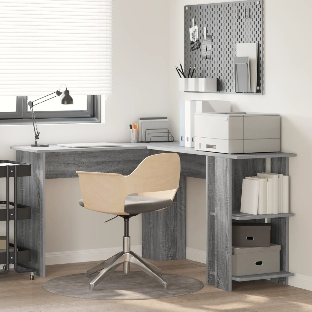 vidaXL Secretária de Canto Cinza Cinza Sonoma MDF Padrão