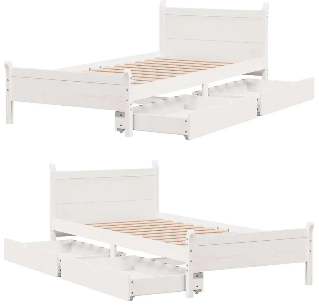 Cama sem colchão 90x190 cm madeira de pinho maciça branco