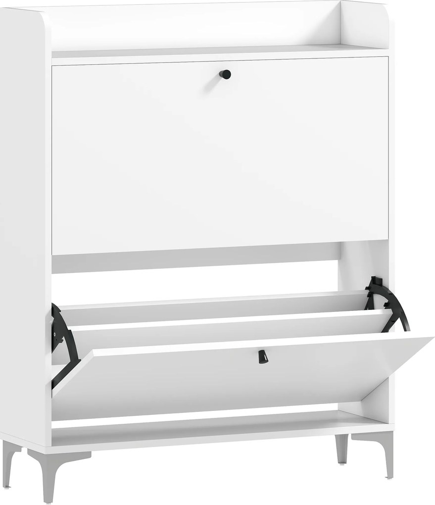 HOMCOM Armário para Sapatos 16 Pares Armário para Sapatos com 2 Gavetas Basculantes Prateleiras Ajustáveis 80x24x101cm Branco | Aosom Portugal