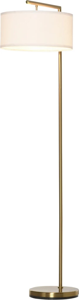 Candeeiro de pé com abajur em tecido de linho e base redonda estável para sala, escritório ou quarto – 47 x 37 x 153 cm, dourado e branco