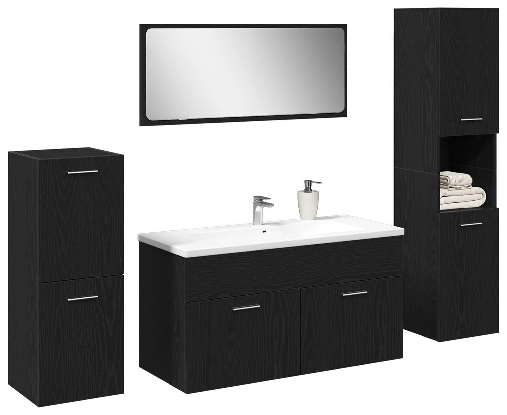 Conjunto de Móveis para Casa de Banho 4 Peças Carvalho Preto Madeira E