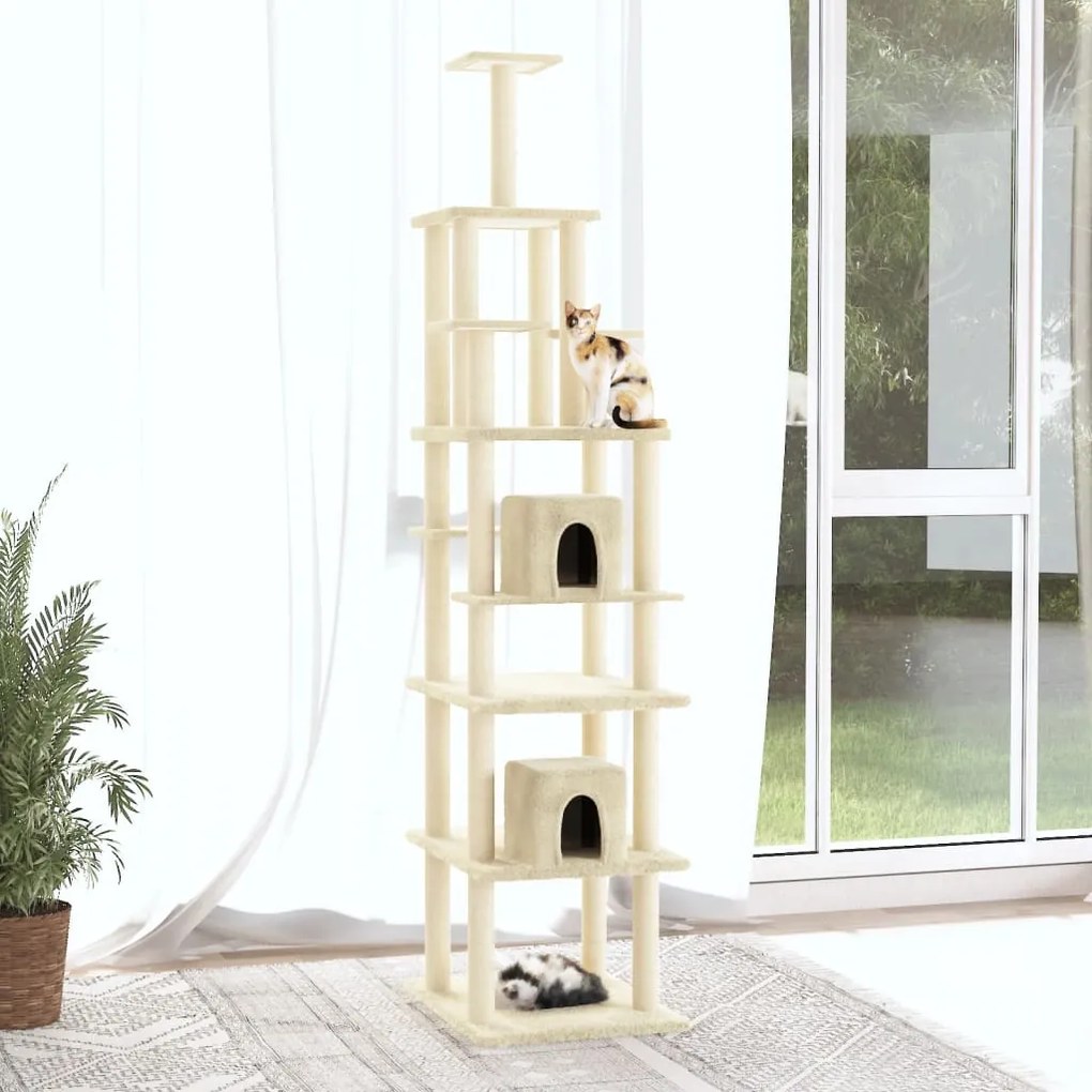 vidaXL Árvore para gatos c/ postes arranhadores sisal 216 cm cor creme