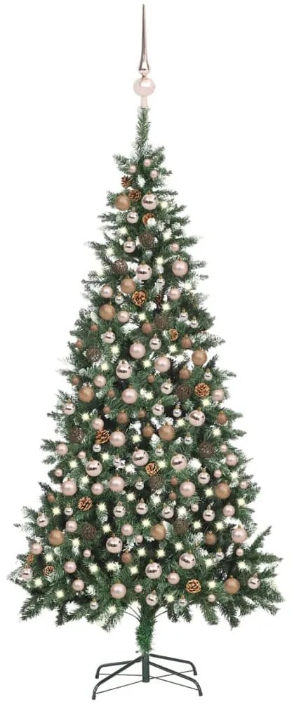 vidaXL Árvore Natal artificial pré-iluminada c/ bolas e pinhas 210 cm
