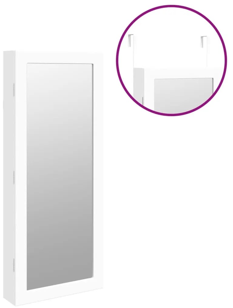 Móvel para joias de parede espelhado com luzes LED branco