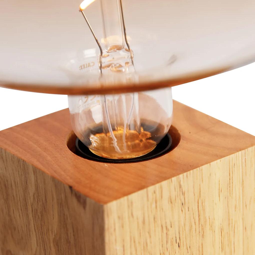 Candeeiro de mesa rural madeira natural incl. LED G220 - Bloc Rústico