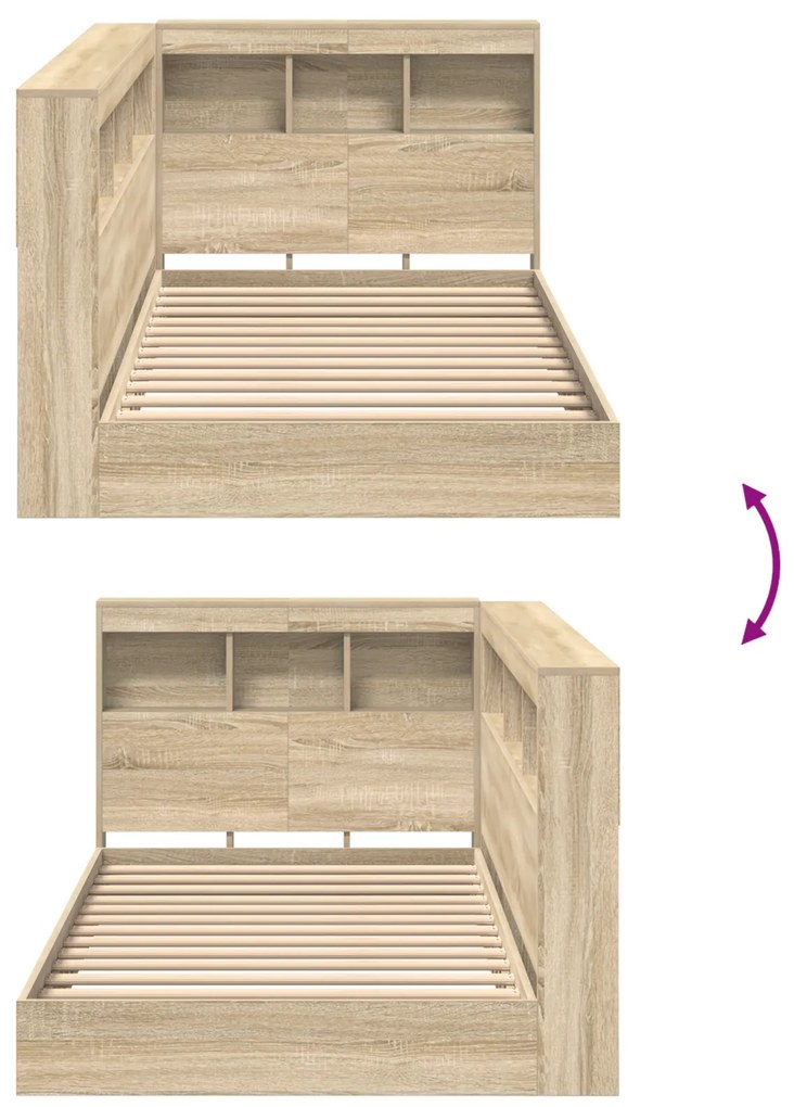 Cama com Estante Carvalho Sonoma 90x200 cm Madeira Engenhada