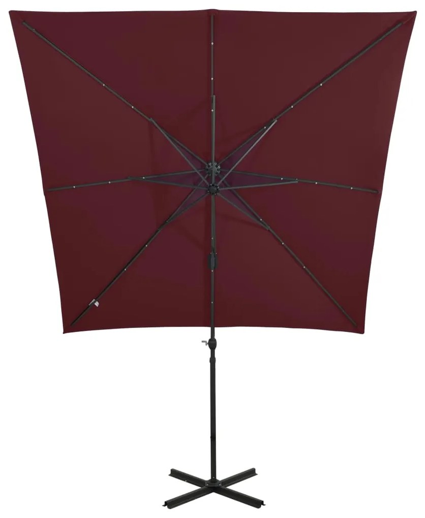 Guarda-sol de jardim com poste e luzes LED 250 cm bordô