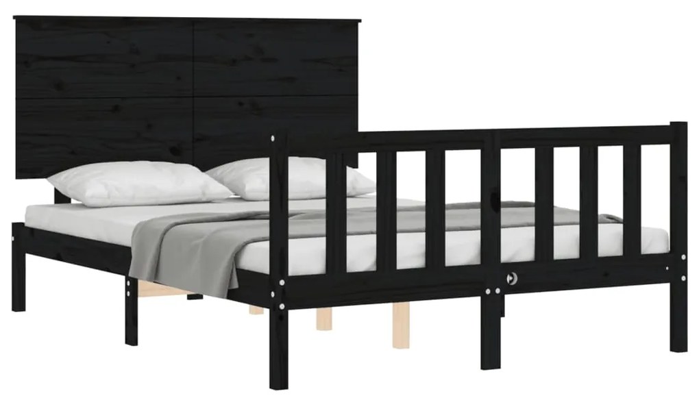 Estrutura de cama com cabeceira 140x190 cm madeira maciça preto