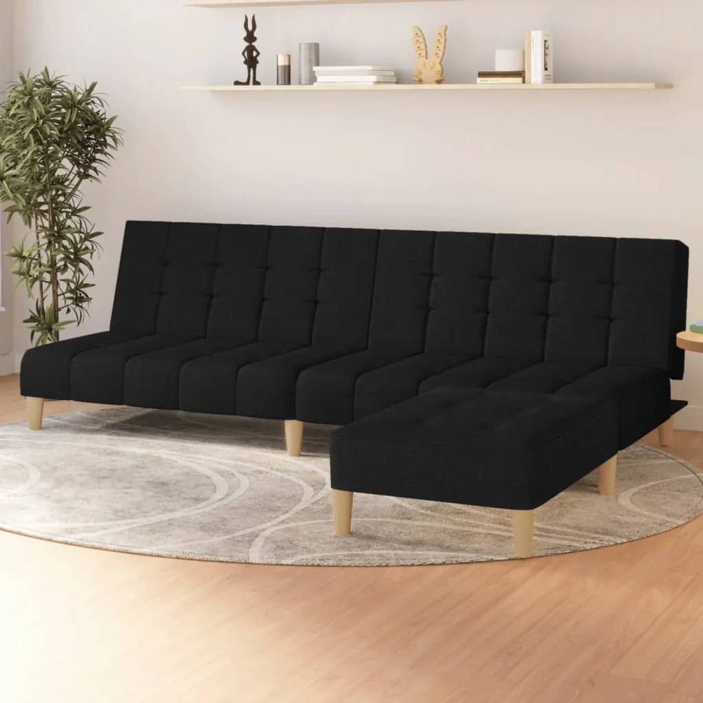 3080536 vidaXL Sofá-cama de 2 lugares com apoio de pés tecido preto