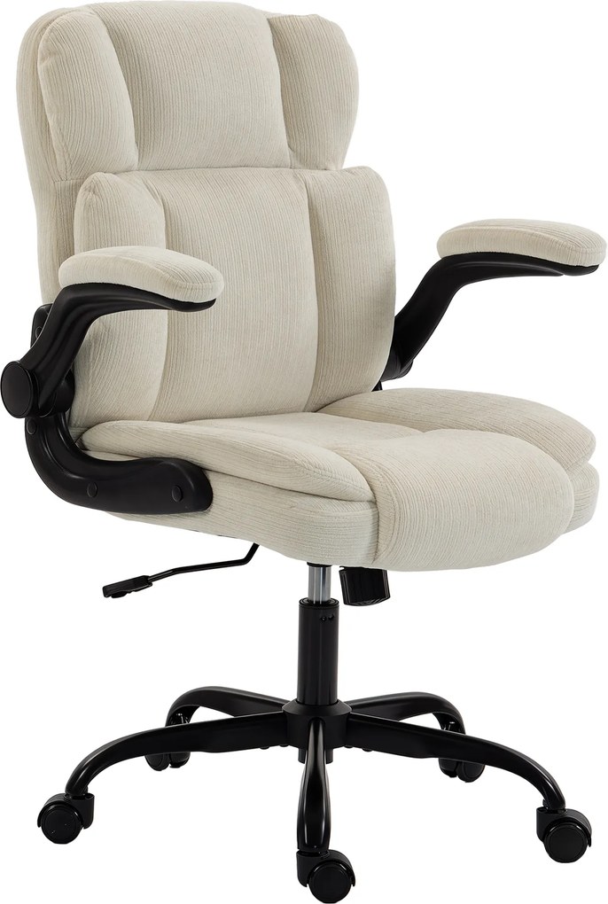 HOMCOM Cadeira de Escritório Ergonómica em Chenille, Função de Basculamento, Apoios de Braço Eleváveis, Altura Ajustável, 70x67x108cm, Bege | Aosom Portugal