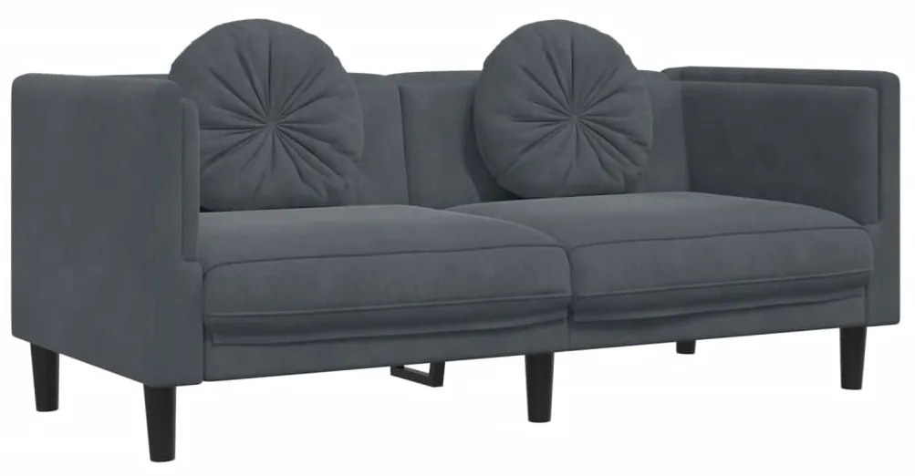 2 pcs conjunto de sofás com almofadas veludo cinzento-escuro