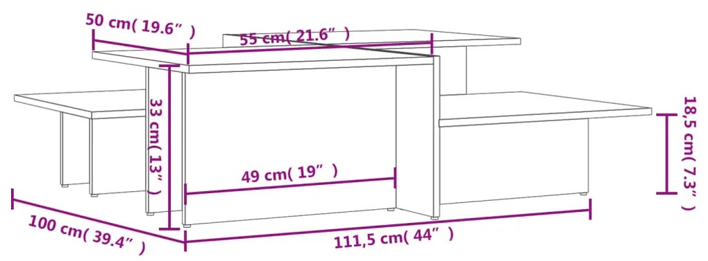 Mesas de centro 2 pcs derivados de madeira cinzento