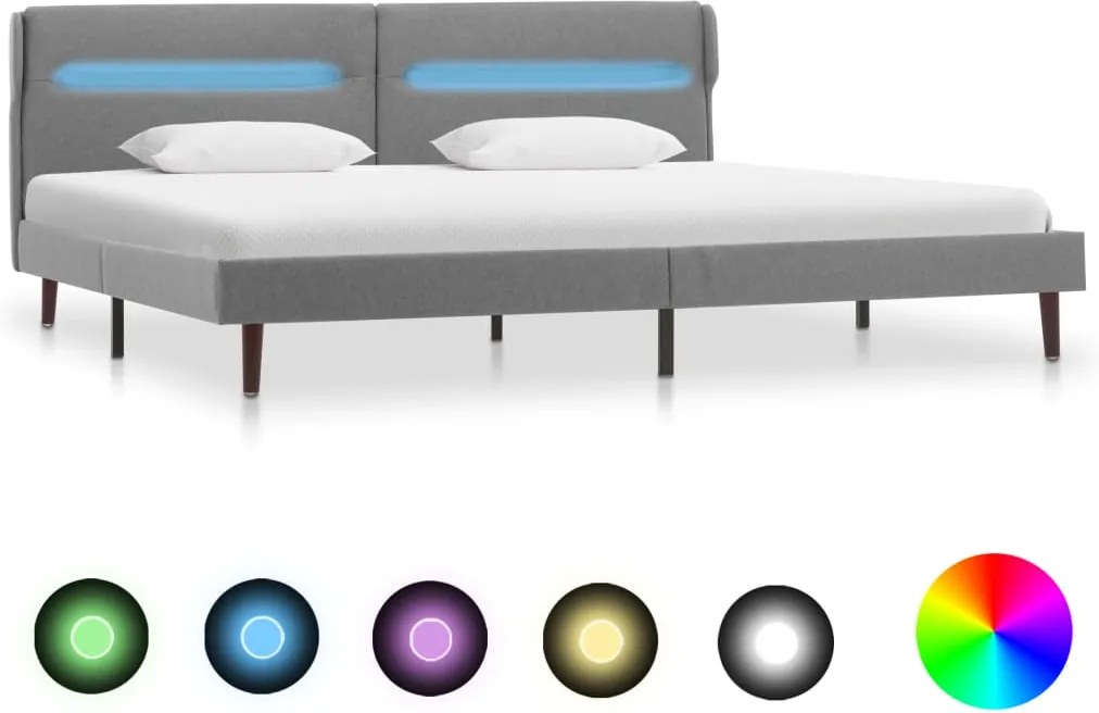 Estrutura de cama com LED tecido 160x200 cm cinzento-claro