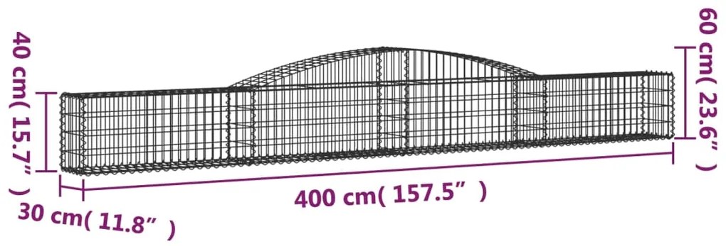 Cestos gabião arqueados 9 pcs 400x30x40/60 cm ferro galvanizado