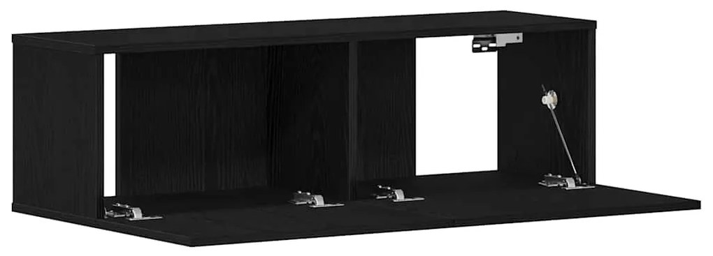 Armário de TV Preto em Madeira de Engenharia 100x30x30 cm