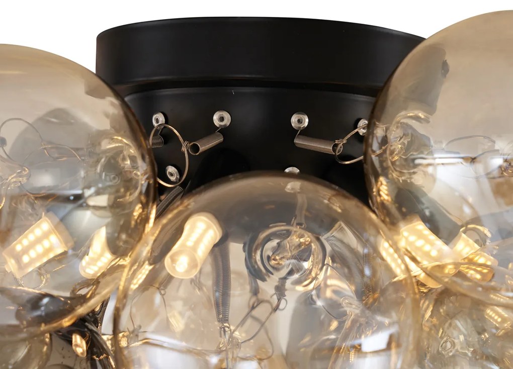 Candeeiro de Teto Design Preto com Âmbar e Vidro Fumê 6 Luzes - Uvas