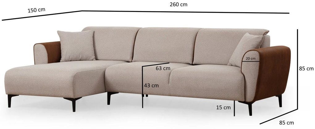 Sofá-Cama de Canto Aren – Bege e Canela – 150 x 260 cm