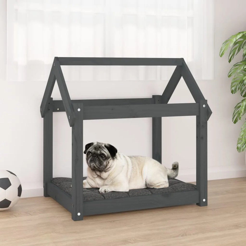 822204 vidaXL Cama para cães 71x55x70 cm madeira de pinho maciça cinza