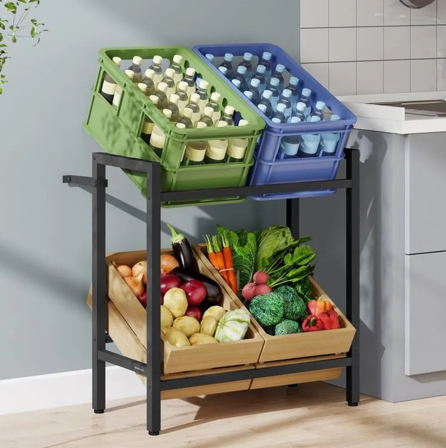 Estante para caixas de bebidas 36 x 70 x 81 cm com 2 níveis para 4 caixas, Preto