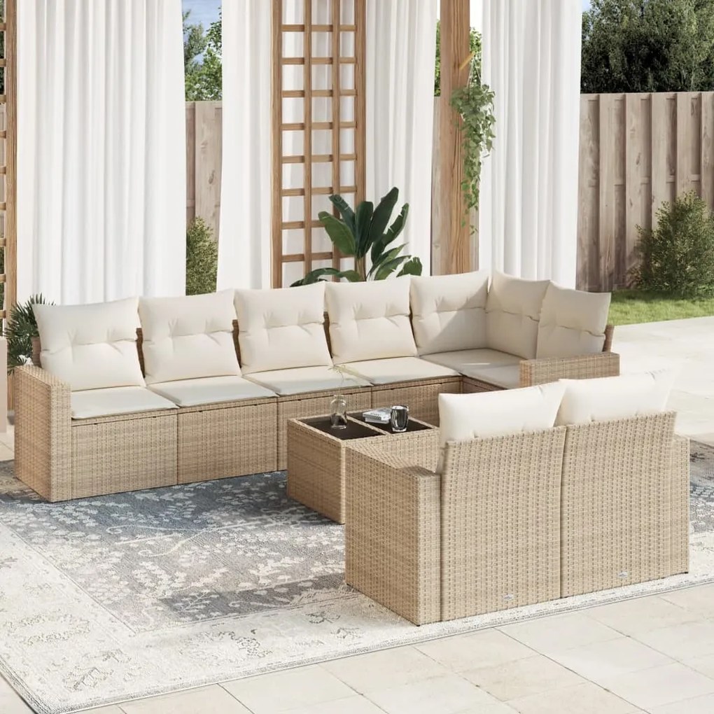 vidaXL 9 pcs conjunto de sofás p/ jardim com almofadões vime PE bege