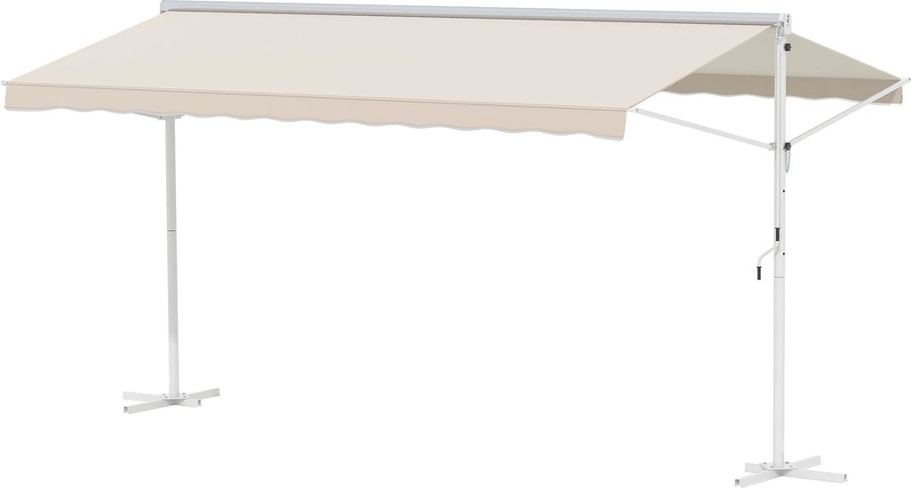 Toldo de dupla inclinação 4,50 L x 3,40 L x 2,55 A m, manual e retrátil, com inclinação ajustável, em aço com revestimento epóxi branco e poliéster im