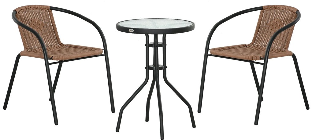 Conjunto de 3 Peças de Vime para Jardim com 2 Cadeiras Empilháveis e 1
