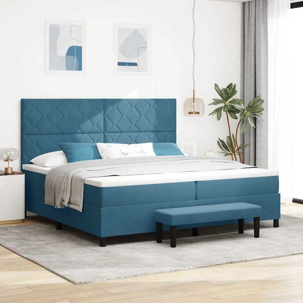 vidaXL Cama Box com colchão Azul escuro 200 x 200 cm Veludo