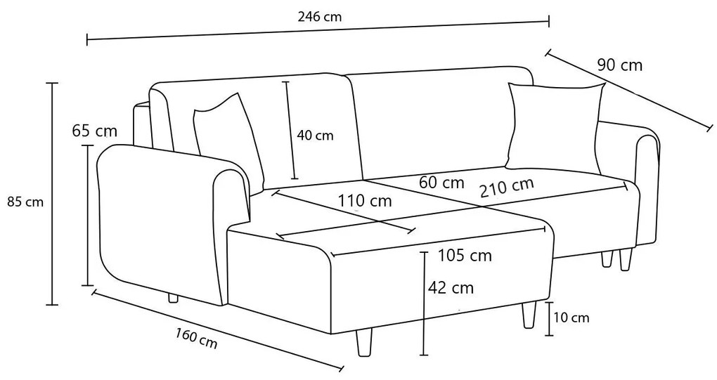 Sofá-Cama de Canto Mane – Creme – 246 x 85 x 160 cm