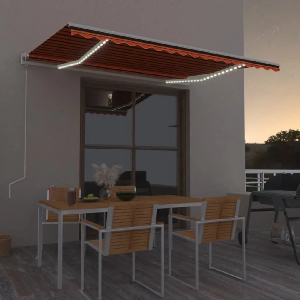 Toldo autom. LED e sensor de vento 450x300 cm laranja/castanho