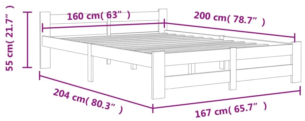 Estrutura de cama 160x200 cm madeira pinho maciço castanho mel