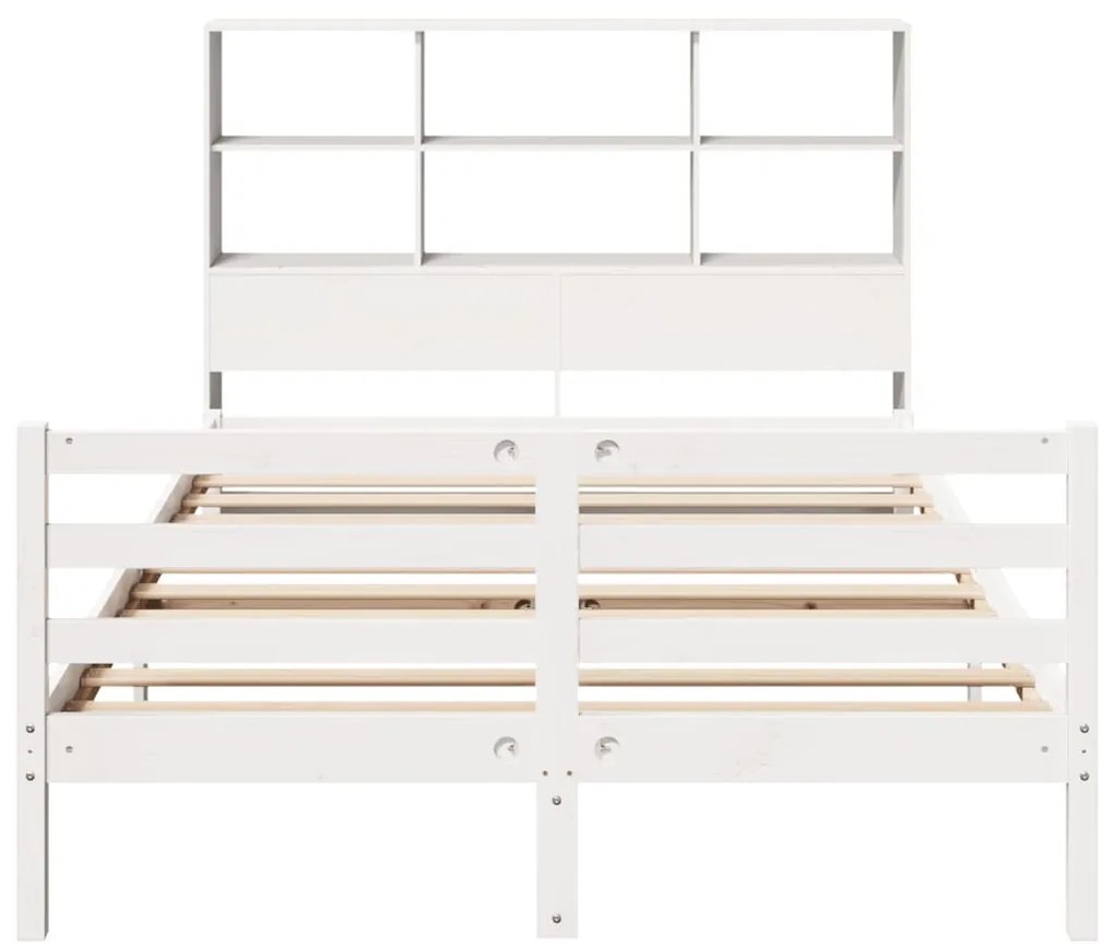 Cama com estante sem colchão 140x200 cm pinho maciço branco