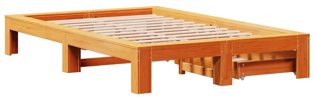 Cama sem colchão 135x190 cm madeira pinho maciça castanho-mel