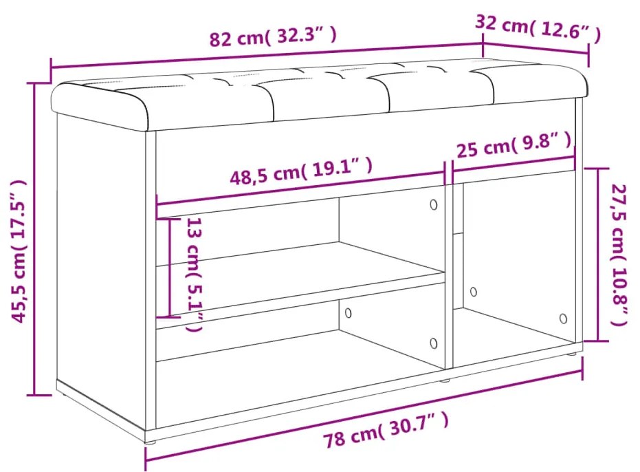 Banco sapateira 82x32x45,5cm derivados madeira cinzento cimento