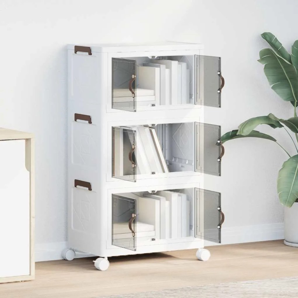 Caixa de arrumação empilhável rodas 3camadas 28L 48,5x29,5x86cm