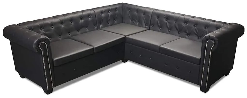 Sofá de canto Chesterfield 5 lugares couro artificial preto