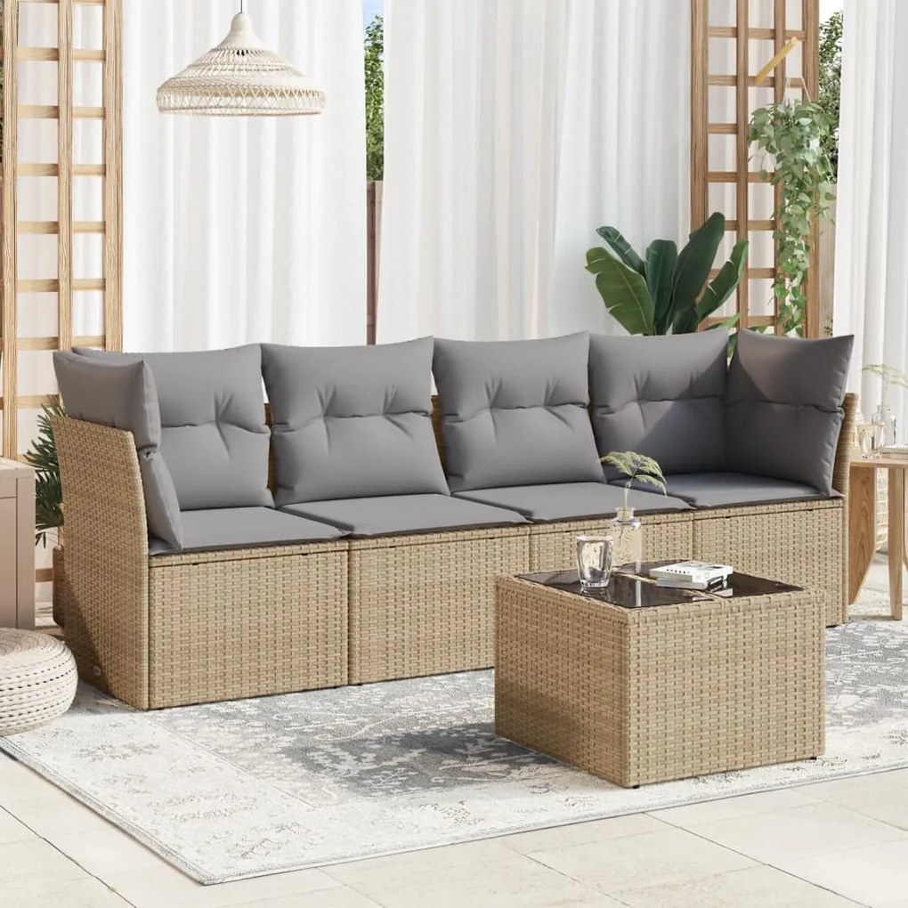 5 pcs conjunto de sofás p/ jardim com almofadões vime PE bege