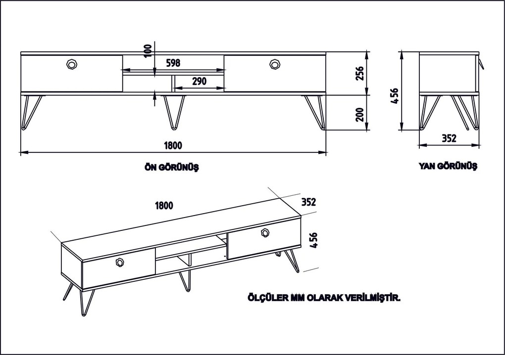 Móvel de TV Lorenz – Nogueira/Preto – 180 cm x 45,6 cm x 35,2 cm