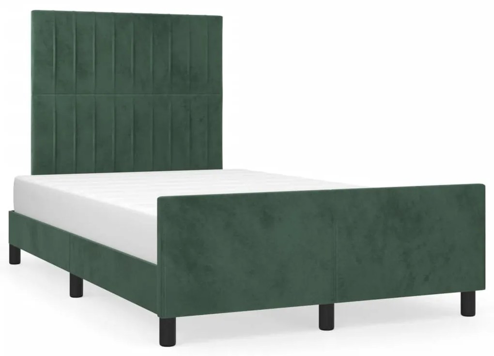 Estrutura de cama c/ cabeceira 120x190 cm veludo verde-escuro