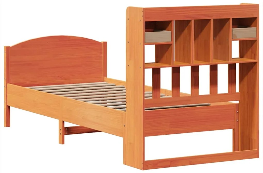 Cama com estante sem colchão 75x190cm pinho maciço castanho-mel