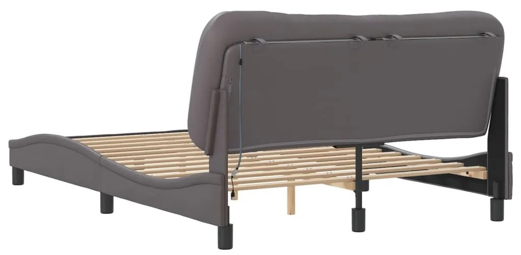 Estrutura de cama c/ luzes LED 140x200cm couro artificial cinza