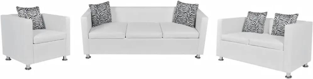 Conjunto sofás de 2 e 3 lugares + poltrona couro artif. branco