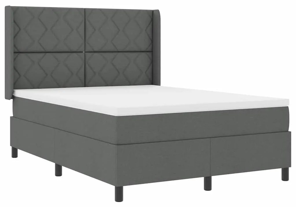 Cama Box com Colchão e LED Cinza Escuro, 140x200 cm em Tecido