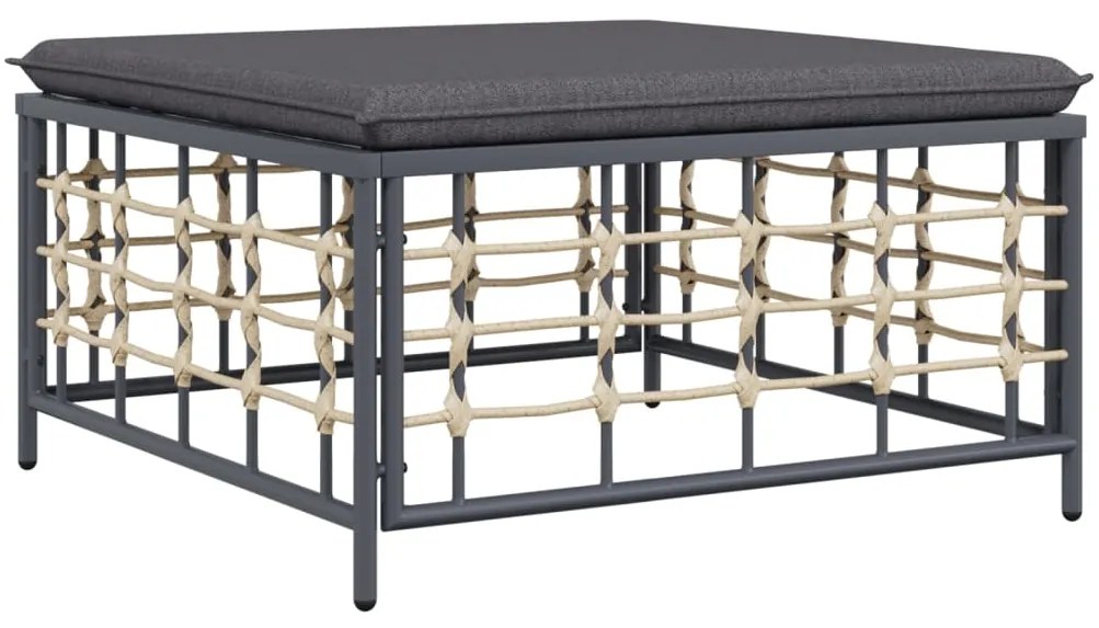 3 pcs conjunto lounge de jardim c/ almofadões vime PE antracite