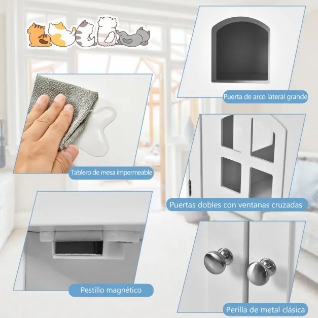 Caixa de areia para gatos com portas e janelas duplas 81 x 53 x 53 x 49 cm Branco