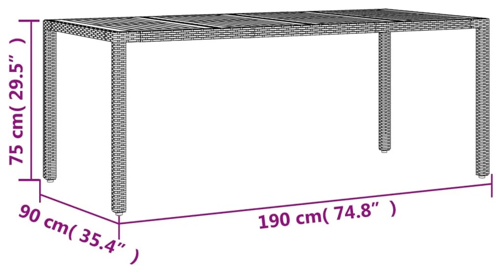 Mesa de jardim com tampo de madeira de acácia vime PE preto