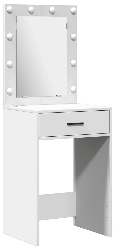 Conjunto de Mesa de Maquiagem de 2 Peças com LED em Madeira de Engenha