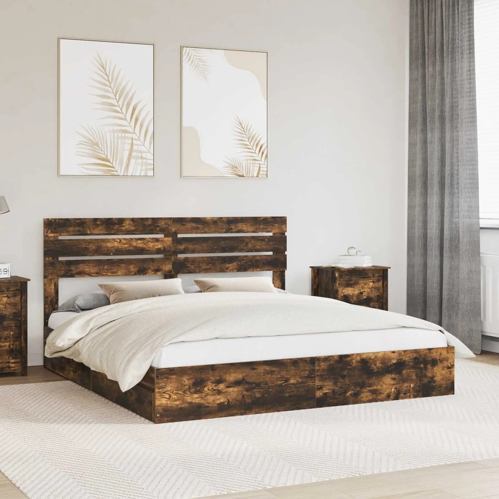 vidaXL Cama com Armazenamento Carvalho Defumado 180 x 200 cm