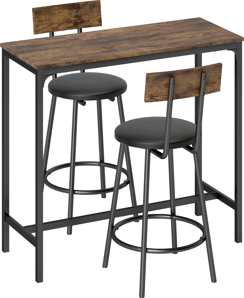 HOMCOM Conjunto Mesa de Bar 3 Peças Mesa de Cozinha Salva-Es paço Marrom Rústico | Aosom Portugal
