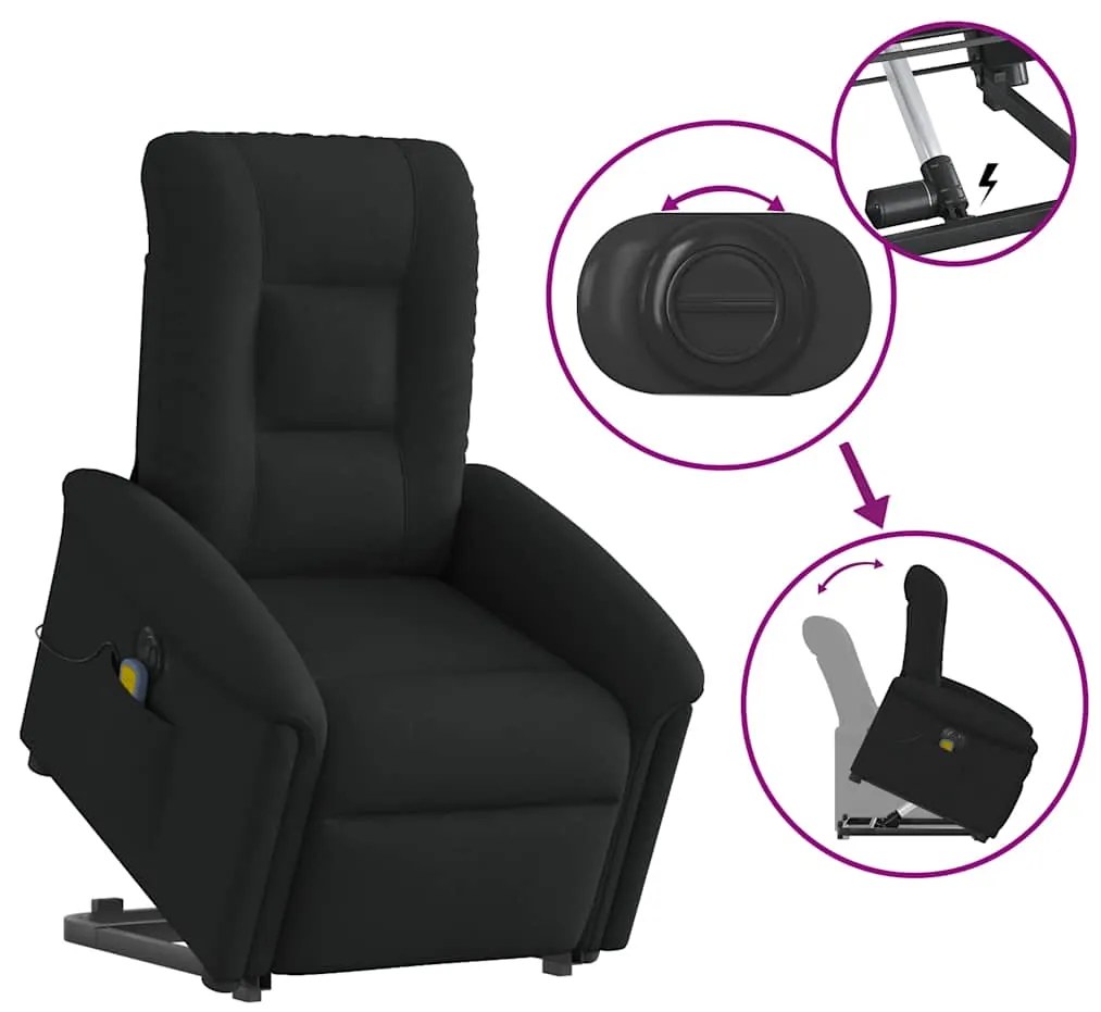 Poltrona elétrica elevatória massagens tecido preto