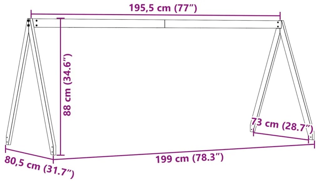 Telhado de cama infantil 203x80,5x142 cm pinho maciço branco